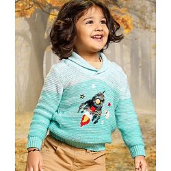 Babyhug Cotton Knit Full Sleeves Sweater with Sequin Design - Blue