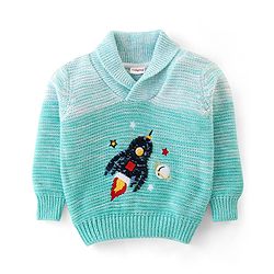 Babyhug Cotton Knit Full Sleeves Sweater with Sequin Design - Blue