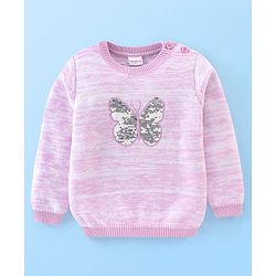 Babyhug Knit Full Sleeves Butterfly Sequined Sweater - Pink