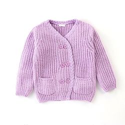 Babyhug Knit Full Sleeves Sweater  Solid Colour Pattern - Purple