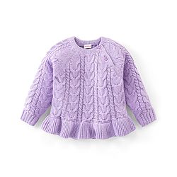 Babyhug Knit Full Sleeves Sweater With Cable Knit Design - Lavender