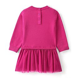 Babyhug Knitted Full Sleeves Woolen Dress with Crown Design - Pink