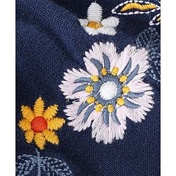 Babyhug Full Sleeves Woollen Dress Floral Design - Navy Blue