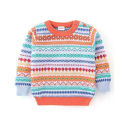 Babyhug 100% Cotton Full Sleeves Chevron Design Sweater - Multicolor