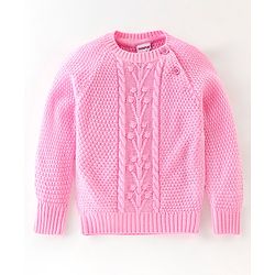 Babyhug Full Sleeves Cable Knit Design Sweater - Light Pink