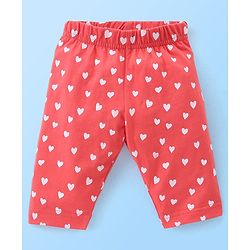Babyhug Cotton Three Fourth Lycra Leggings Floral & Hearts Print Pack Of 3- Blue White & Red