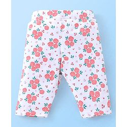 Babyhug Cotton Three Fourth Lycra Leggings Floral & Hearts Print Pack Of 3- Blue White & Red
