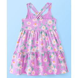 Babyhug 100% Cotton Knit Frock With Half Sleeves Inner Tee Floral Print- Lilac
