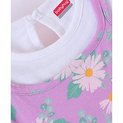 Babyhug 100% Cotton Knit Frock With Half Sleeves Inner Tee Floral Print- Lilac
