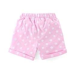 Babyhug Cotton Knit Half Sleeves Night Suit with Kitty Print - Grey Melange & Pink