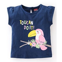 Babyhug Cotton Knit Half Sleeves Night Suit Toucan Print - Navy Blue & White