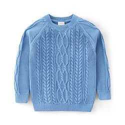 Babyhug 100% Cotton Full Sleeves Pullover Cable Knit Design Sweaters - Light Blue