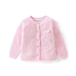 Babyhug Full Sleeves Front Open Sweaters With Bow Applique - Pink