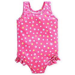 Babyhug Sleeveless V Cut Swimsuit Star Print - Pink
