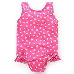 Babyhug Sleeveless V Cut Swimsuit Star Print - Pink