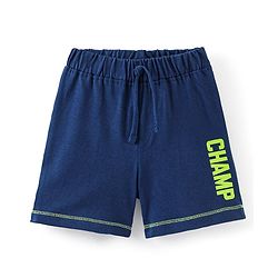 Babyhug Cotton Jersey Knit Knee Length Shorts Text Print - Navy Blue