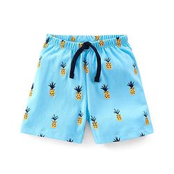 Babyhug Cotton Jersey Mid Thigh Length Shorts With Pineapple Print - Blue