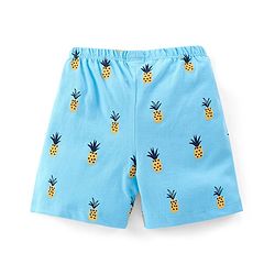Babyhug Cotton Jersey Mid Thigh Length Shorts With Pineapple Print - Blue