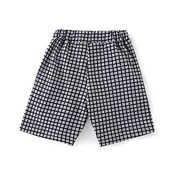 Babyhug 100% Cotton Knit Half Sleeves Suspender Printed T-Shirt & Checked Shorts with Bow - White & Grey
