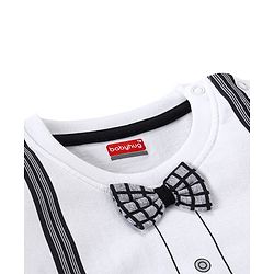 Babyhug 100% Cotton Knit Half Sleeves Suspender Printed T-Shirt & Checked Shorts with Bow - White & Grey