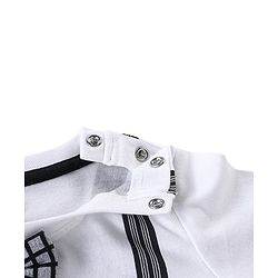 Babyhug 100% Cotton Knit Half Sleeves Suspender Printed T-Shirt & Checked Shorts with Bow - White & Grey