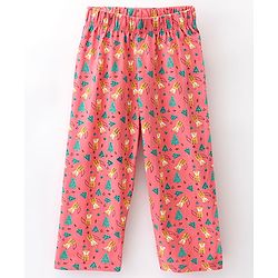 Babyhug Full Length Cotton Knit Pajama Fox Printed - Coral