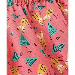 Babyhug Full Length Cotton Knit Pajama Fox Printed - Coral
