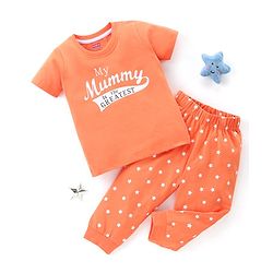 Babyhug Cotton Knit Half Sleeves Night Suit My Mummy is the Greatest Print - Orange
