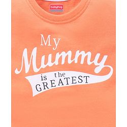 Babyhug Cotton Knit Half Sleeves Night Suit My Mummy is the Greatest Print - Orange