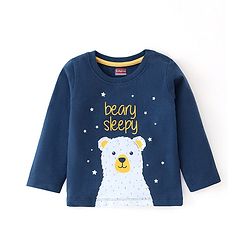 Babyhug Cotton Knit Full Sleeves Night Suit Bear Print - Navy Blue & Yellow
