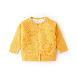 Babyhug Knit Full Sleeves Heart Print Sweater - Yellow