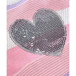 Babyhug Knit Full Sleeves Sweater Stripes Design With Heart Sequin Detailing- White Pink & Purple