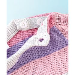 Babyhug Knit Full Sleeves Sweater Stripes Design With Heart Sequin Detailing- White Pink & Purple