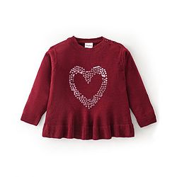 Babyhug Knit Full Sleeves Heart Sequins Sweater - Maroon