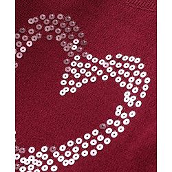 Babyhug Knit Full Sleeves Heart Sequins Sweater - Maroon