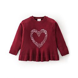 Babyhug Knit Full Sleeves Heart Sequins Sweater - Maroon