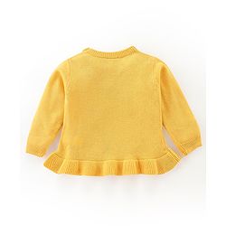 Babyhug Full Sleeves Sweater With Frill Detailing & Floral Embroidery- Yellow