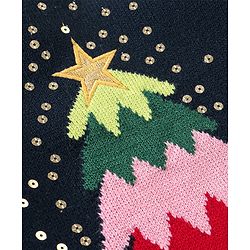Babyhug Knit Full Sleeves Sweater Christmas Tree Design With Sequin Embroidery- Navy Blue