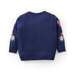 Babyhug Knit Full Sleeves Sweater Floral Design- Navy Blue