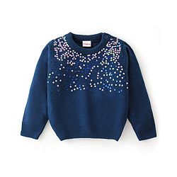 Babyhug Knit Full Sleeves Sequins Sweater - Blue