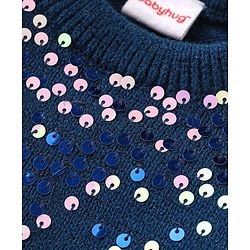 Babyhug Knit Full Sleeves Sequins Sweater - Blue