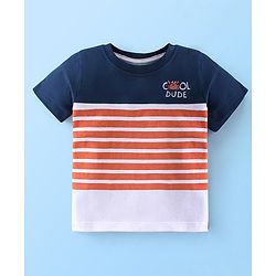 Babyhug 100% Cotton Knit Half Sleeves T-Shirt and Shorts Set Stripes & Cool Dude Print - Blue