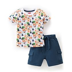 Babyhug 100% Cotton T-Shirt & Shorts Set with Jungle Print - Multicolour