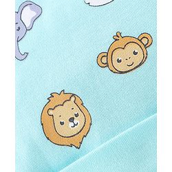 Babyhug 100% Cotton Knit Cap Mitten & Booties Set Lion Print Blue - Diameter 9.5 cm