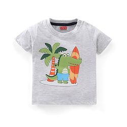 Babyhug Cotton Half Sleeves T-Shirt & Shorts Set Croc Print- Black & White Melange