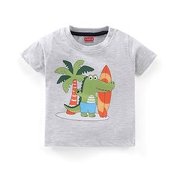 Babyhug Cotton Half Sleeves T-Shirt & Shorts Set Croc Print- Black & White Melange