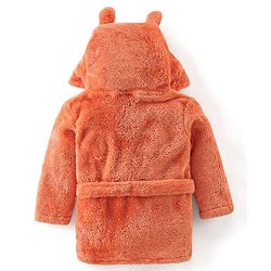 Babyhug Velour Knit Full Sleeves Hooded Bath Robe With Ear Flaps- Orange