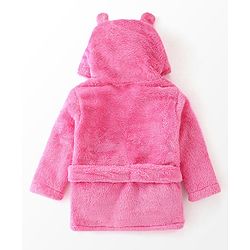 Babyhug Cotton Knit Full Sleeves Solid Color Velour Bath Robe with Hood - Hot Pink