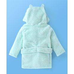 Babyhug Knit Full Sleeves Solid Color Velour Bath Robe with Hood - Aqua Blue