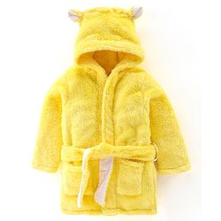 Babyhug Velour Knit Full Sleeves Hooded Bath Robe With Ear Flaps- Yellow